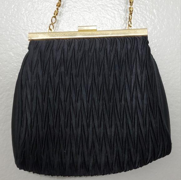 Vintage la Regale Crinkled Satin Evening Golden Chain Strap Bag - Picture 4 of 8
